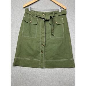 J Crew Womens Linen Blend Button Front Skirt Size 6 Modern Chic Causal Green